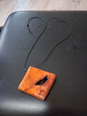 Source Unknown Orange and Black Wooden Pendant Necklace
